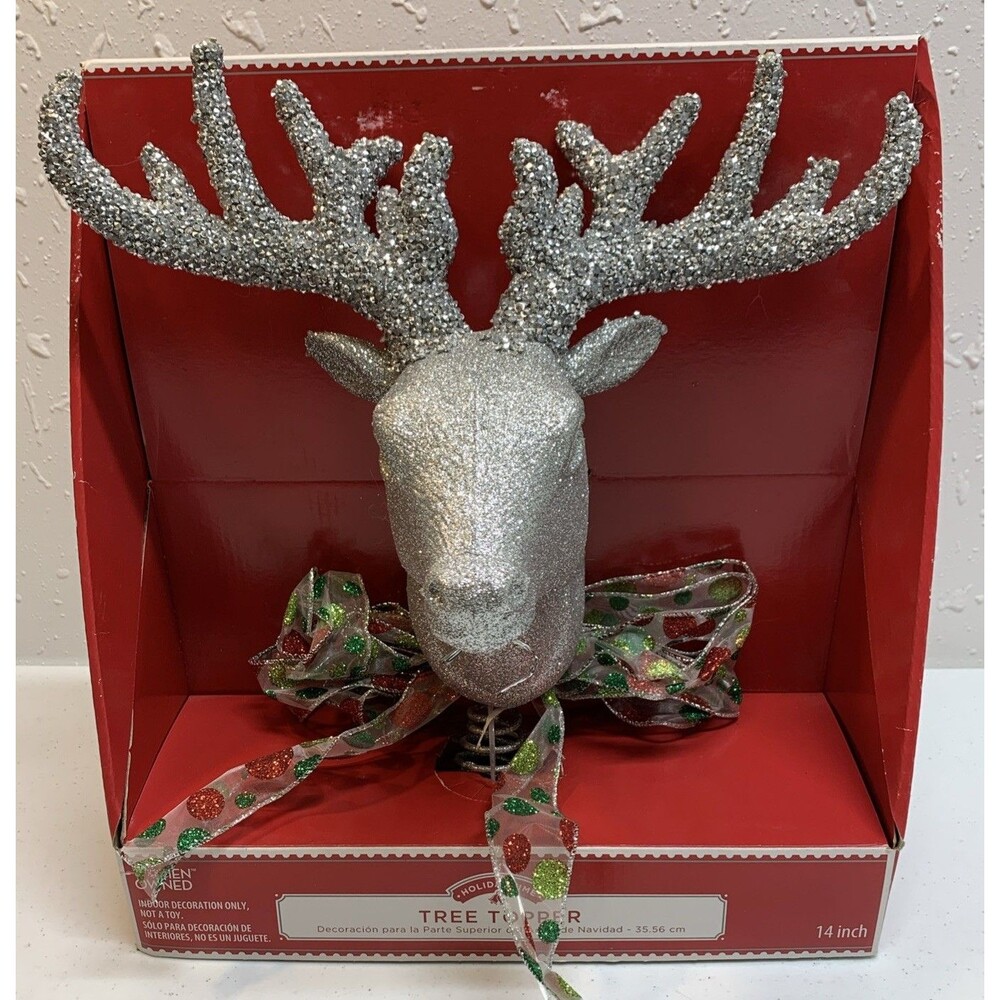 Holiday Time Silver Deer Head Tree Topper 14”